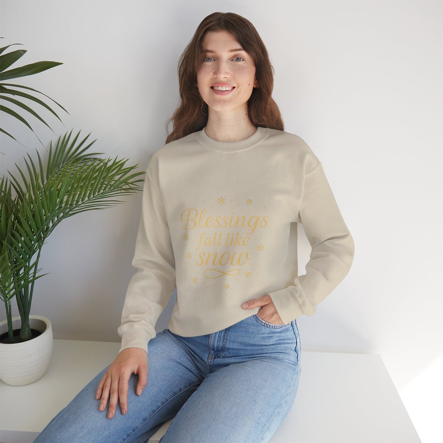 Blessings Fall Like Snow – Cozy Winter Affirmation Sweatshirt (Unisex)