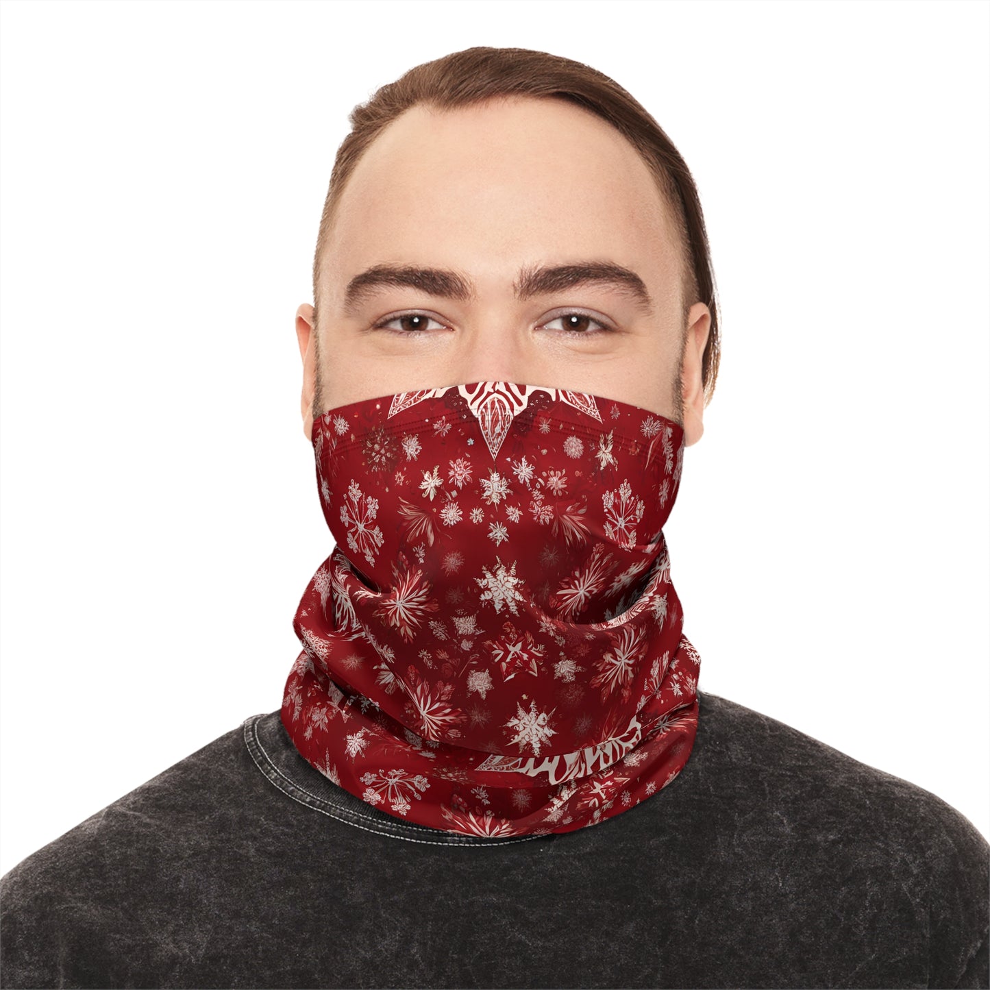 Red Snowflake Neck Gaiter – Winter Face Cover with Adjustable Drawstring