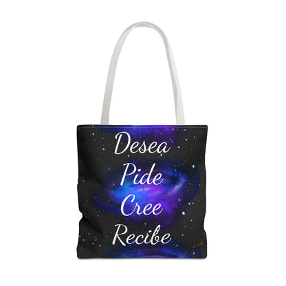 Desea Pide Cree Recibe Tote Bag – Bolsa Cósmica de Afirmaciones Espirituales por Druvs