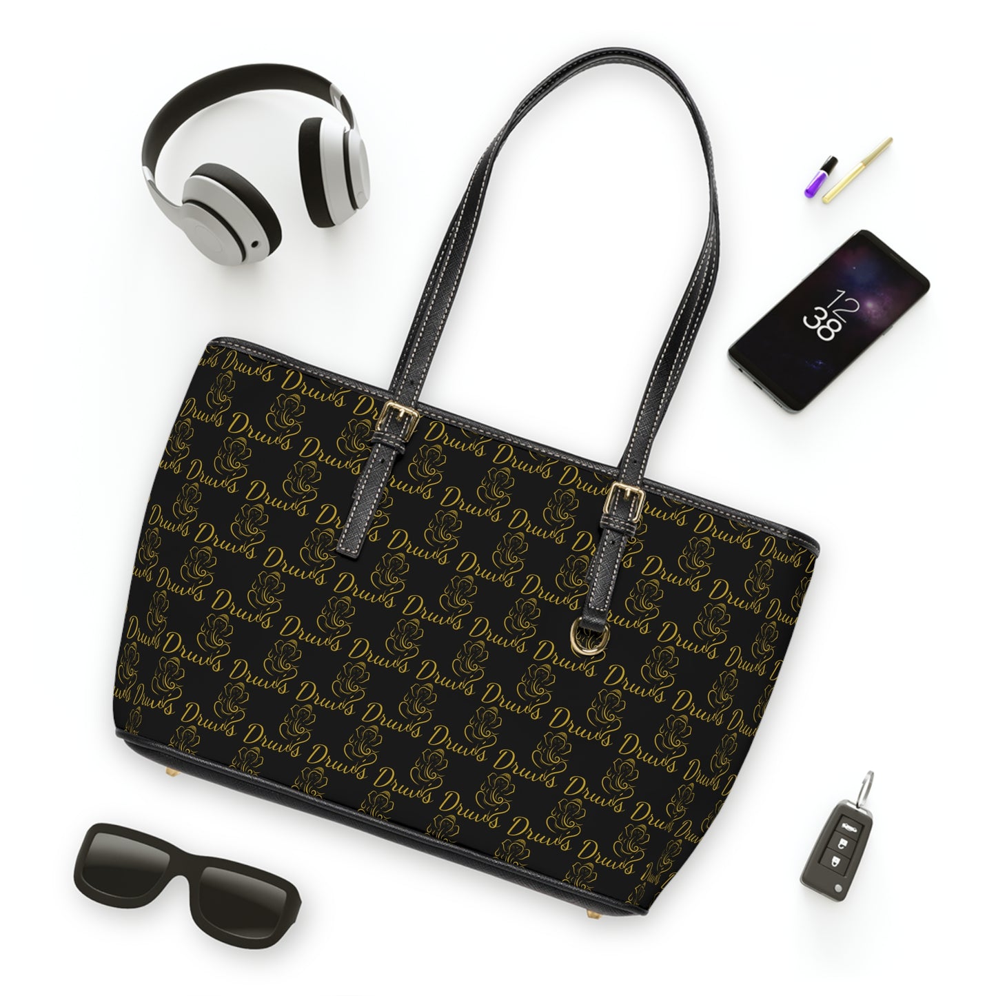 Shoulder Bag - Black Leather with Druvs Monogram