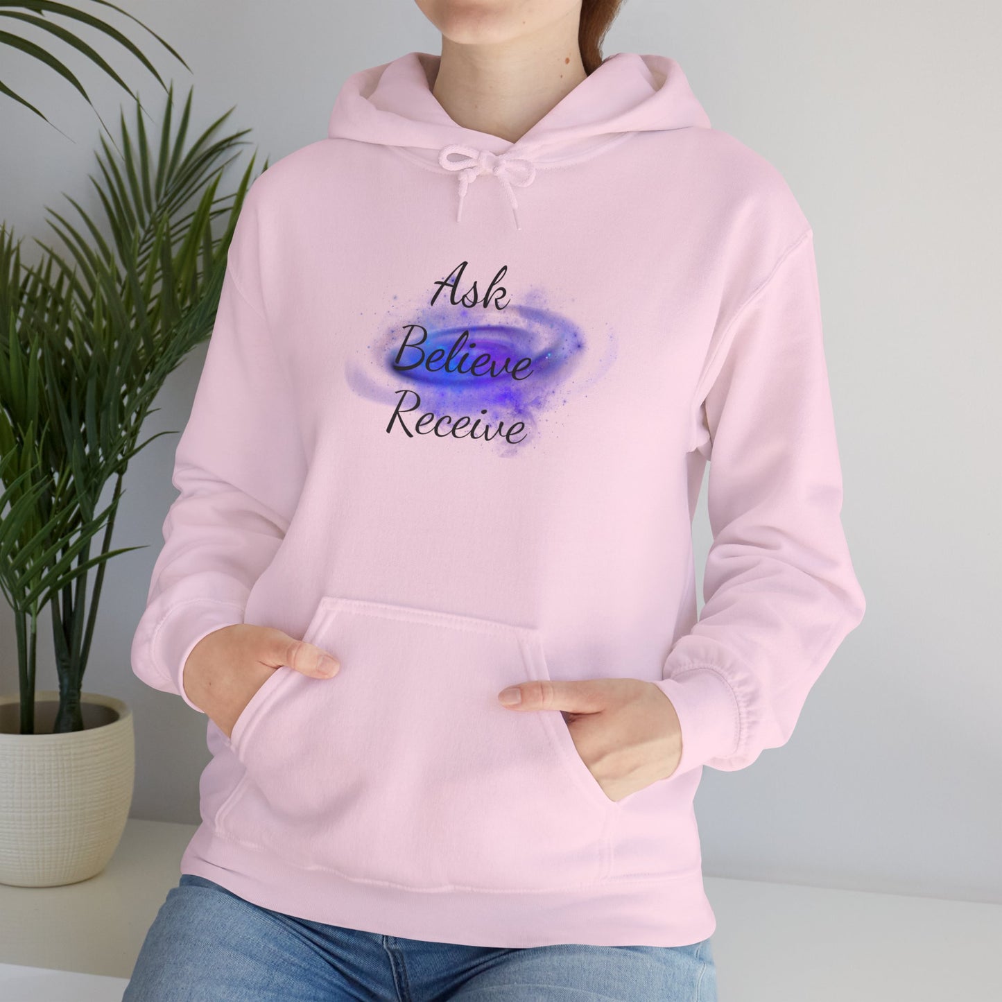 Ask Believe Receive Hoodie | Spiritual Manifestation Sweatshirt for Meditation & Mindfulness