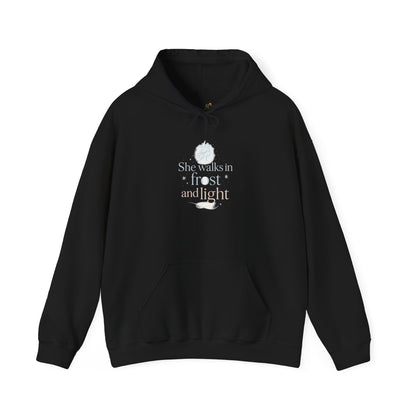 She Walks in Frost and Light – Winter Goddess Hoodie