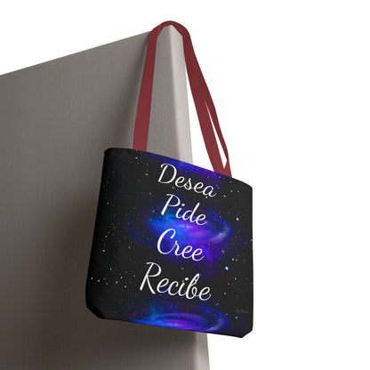 Desea Pide Cree Recibe Tote Bag – Bolsa Cósmica de Afirmaciones Espirituales por Druvs
