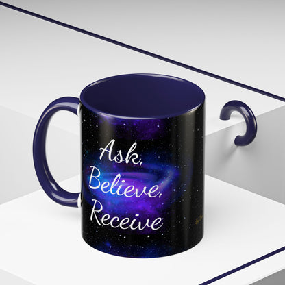 Ask. Believe. Receive. Two-Tone Mug – Cosmic Affirmation Coffee Cup