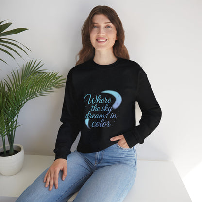 Where the Sky Dreams in Color – Celestial Moon Sweatshirt (Unisex, Multicolor Print)