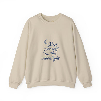 Meet Yourself in the Moonlight – Self-Reflection Quote Sweatshirt (Unisex)