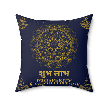 Shubh Labh Diwali Cushion – Prosperity & Good Fortune in Royal Blue by Druvs