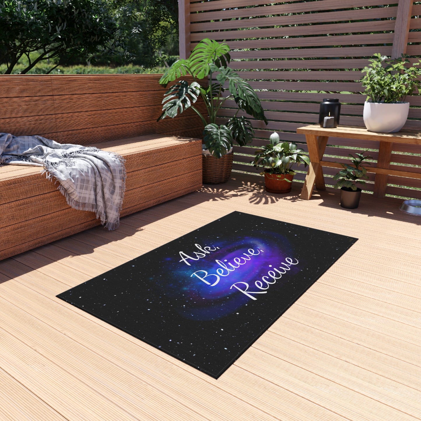 Indoor/Outdoor Rug - Ask Believe Receive Rug, Home Decor