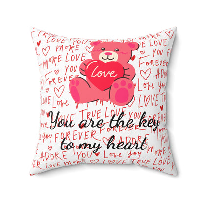 Square Pillow - You Are the Key to My Heart Design - Home Decor Accent Pillow, Valentines Day