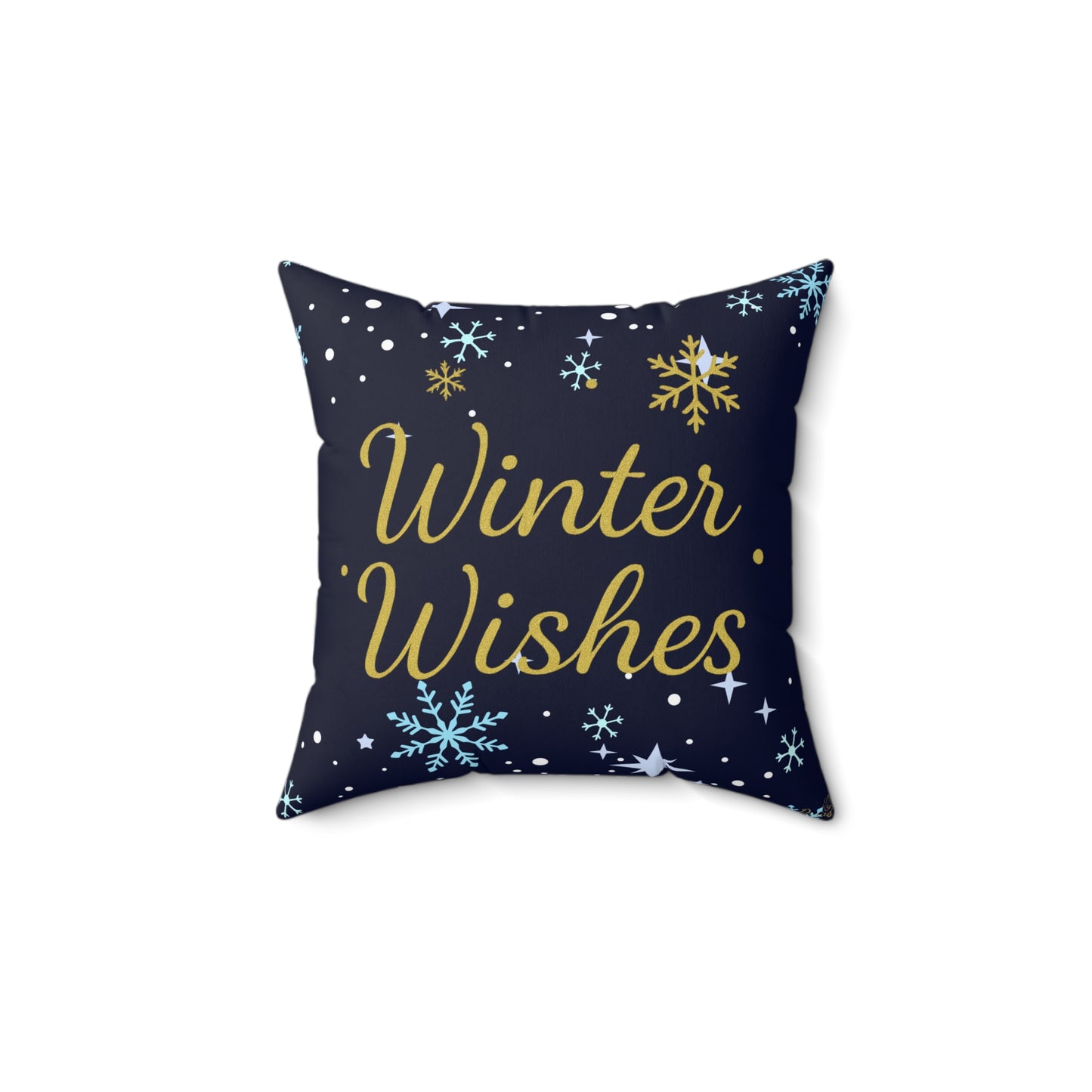 Winter Wishes Throw Pillow – Navy & Gold Christmas Cushion for Cozy Holiday Decor