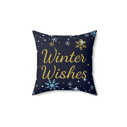 Winter Wishes Throw Pillow – Navy & Gold Christmas Cushion for Cozy Holiday Decor