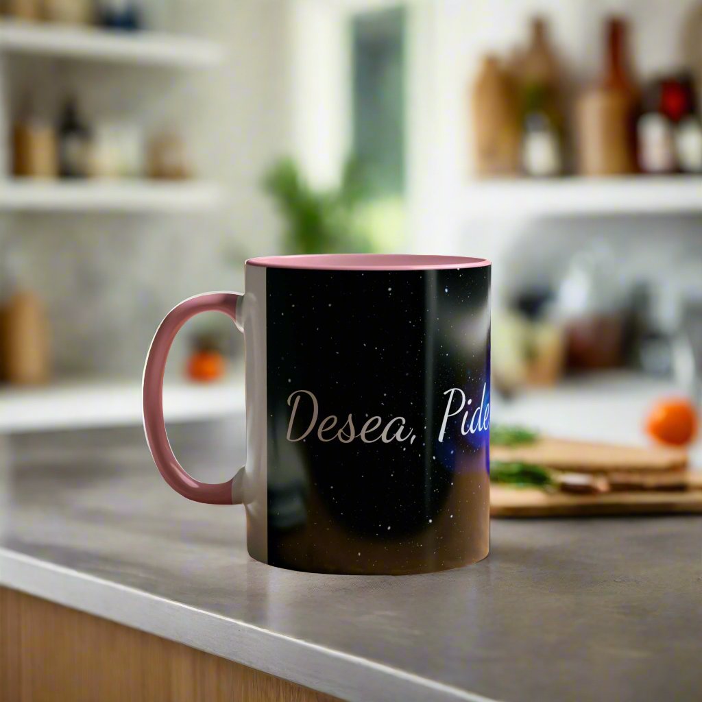 Elegante taza   "Desea, Pide, Cree, Recibe", afirmación de la ley de la atracción, ideas de regalos, frases inspiradoras.