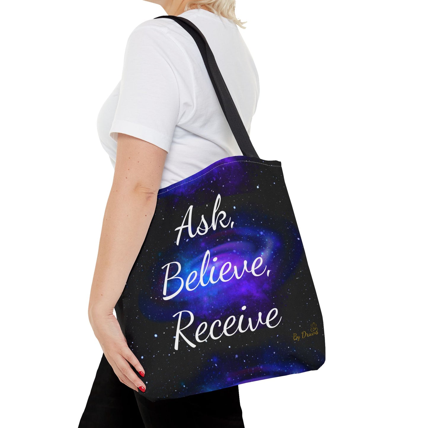 Ask Believe Receive Tote Bag – Manifestation Galaxy Shopper by Druvs