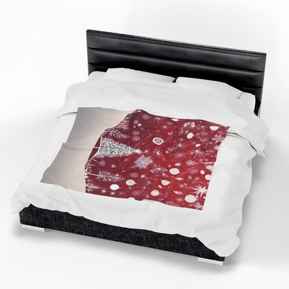 Velveteen Christmas Snowflake Blanket – Red & White Cozy Holiday Throw