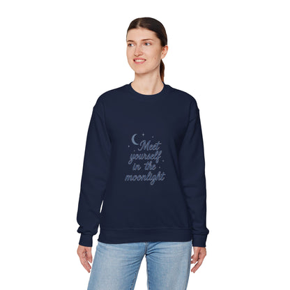 Meet Yourself in the Moonlight – Self-Reflection Quote Sweatshirt (Unisex)