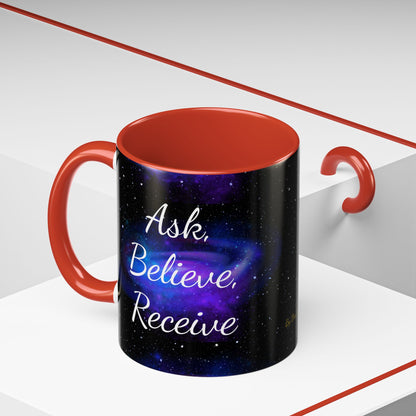 Ask. Believe. Receive. Two-Tone Mug – Cosmic Affirmation Coffee Cup