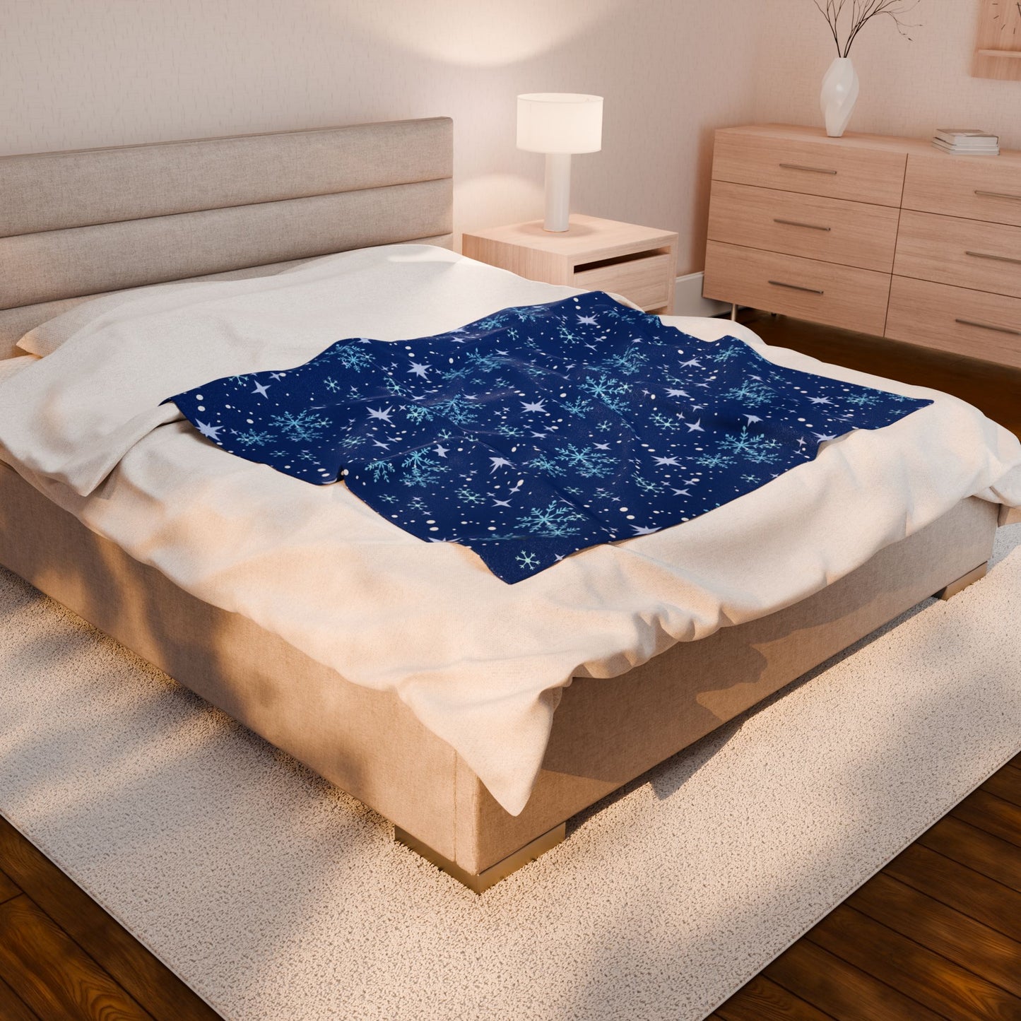 Winter Soft Blanket - Star Snowflake Blue Background Pattern