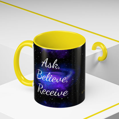 Ask. Believe. Receive. Two-Tone Mug – Cosmic Affirmation Coffee Cup