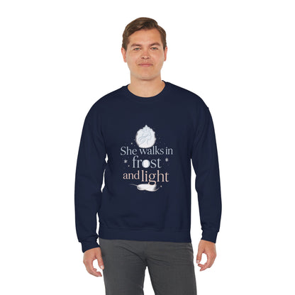She Walks in Frost and Light – Elegant Winter Goddess Sweatshirt