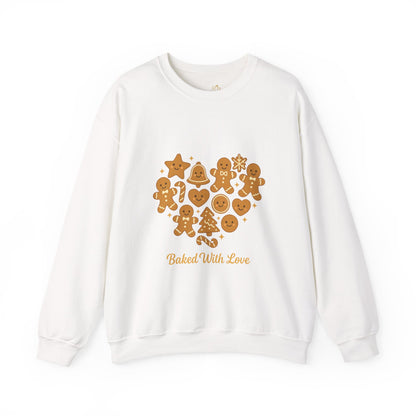 “Baked With Love” Gingerbread Cookie Sweatshirt – Holiday Unisex Cozy Pullover