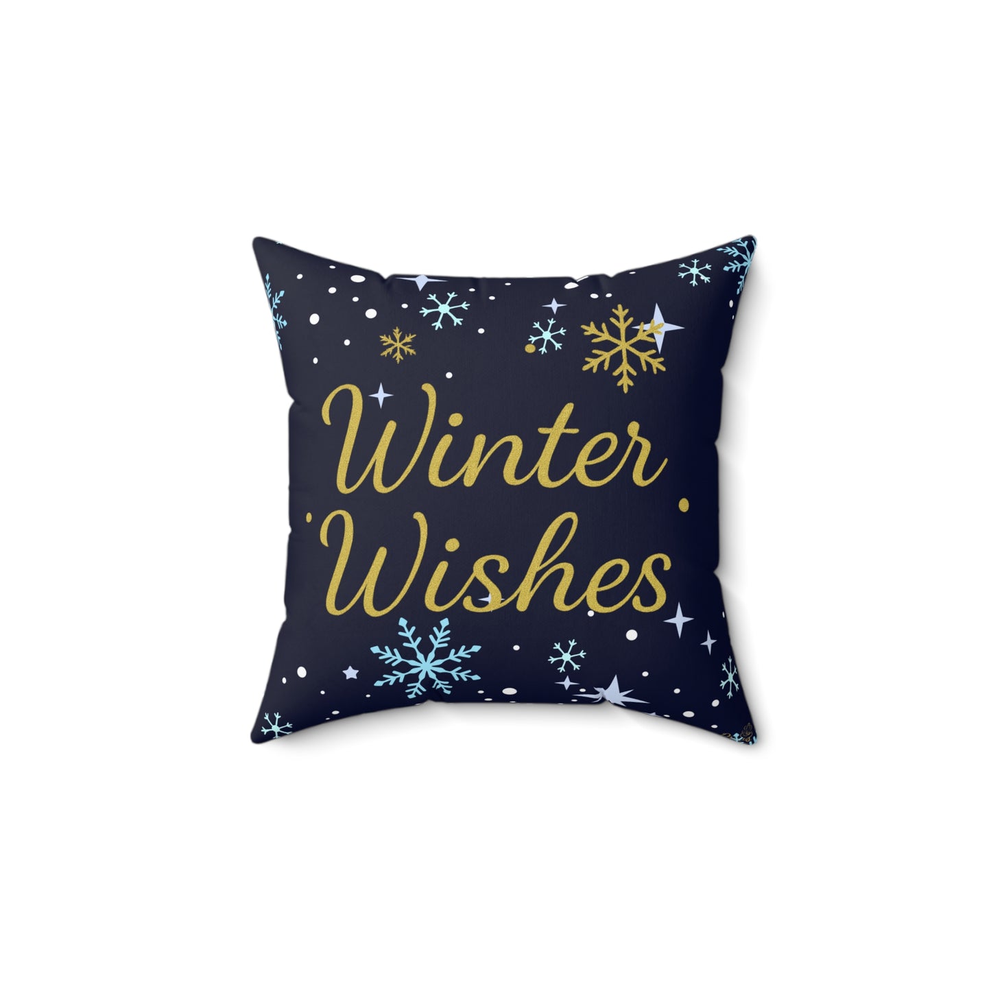 Winter Wishes Throw Pillow – Navy & Gold Christmas Cushion for Cozy Holiday Decor