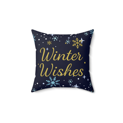 Winter Wishes Throw Pillow – Navy & Gold Christmas Cushion for Cozy Holiday Decor