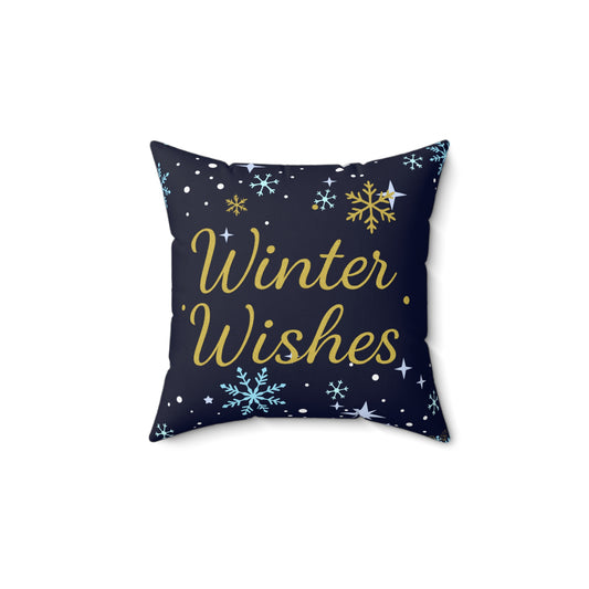 Winter Wishes Throw Pillow – Navy & Gold Christmas Cushion for Cozy Holiday Decor