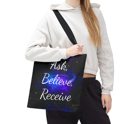 Ask Believe Receive Tote Bag – Manifestation Galaxy Shopper by Druvs