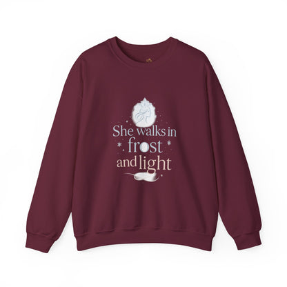 She Walks in Frost and Light – Elegant Winter Goddess Sweatshirt