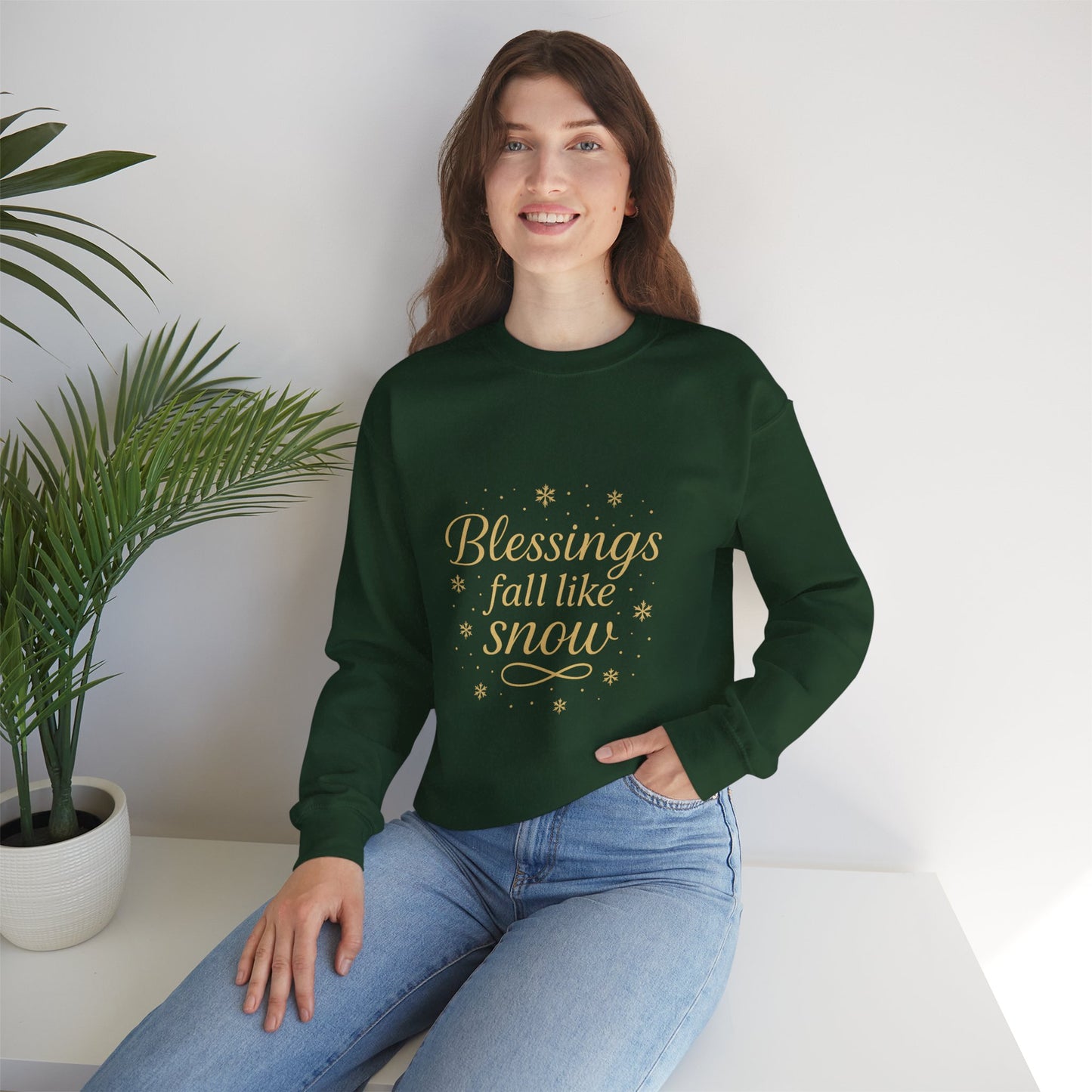 Blessings Fall Like Snow – Cozy Winter Affirmation Sweatshirt (Unisex)