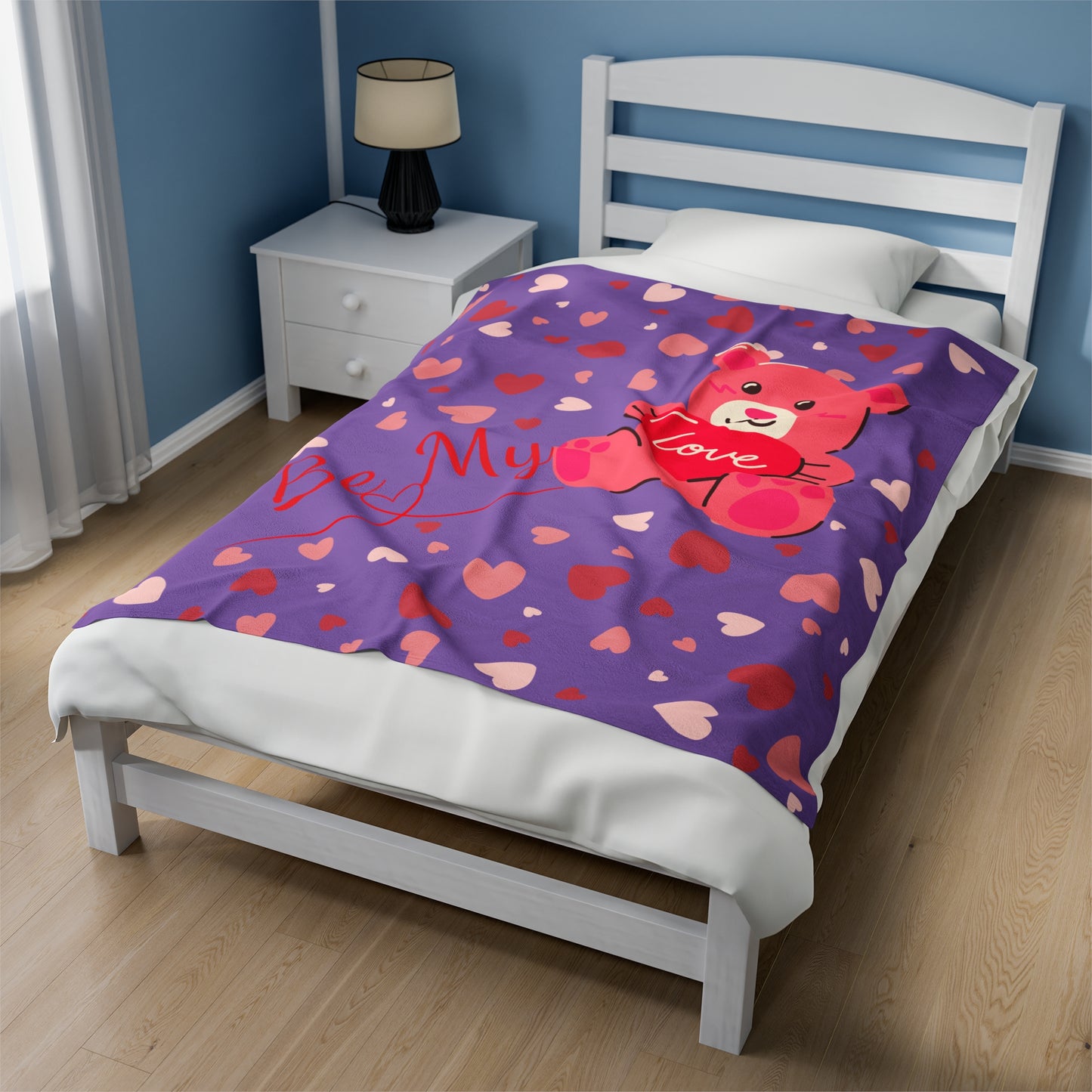 Plush Blanket with Be My Love Teddy Bear Hearts Design