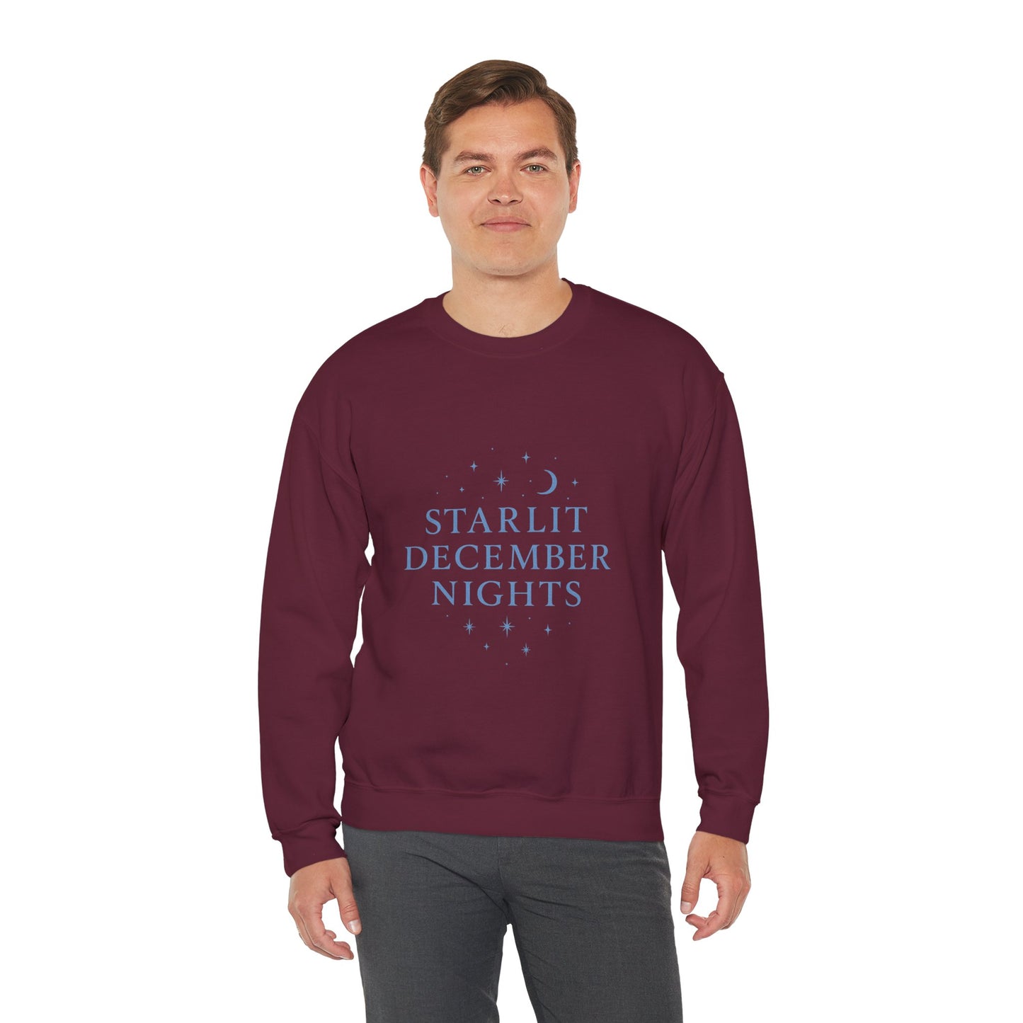 Starlit December Nights – Forest Green Winter Sweatshirt | Cozy Celestial Edition