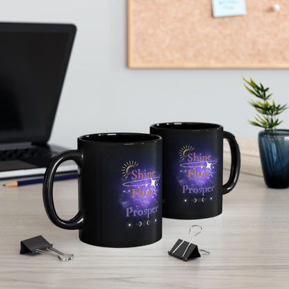 Shine Flow Prosper Mug – Cosmic Manifestation Black Edition | By Druvs
