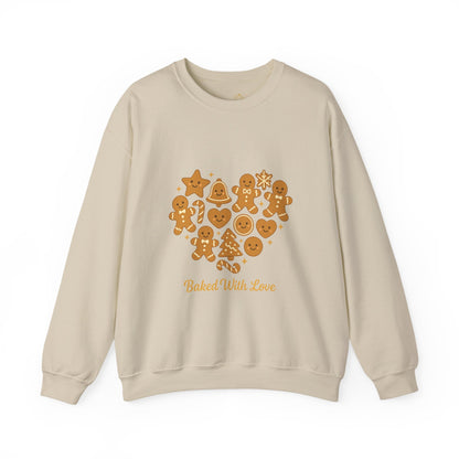 “Baked With Love” Gingerbread Cookie Sweatshirt – Holiday Unisex Cozy Pullover