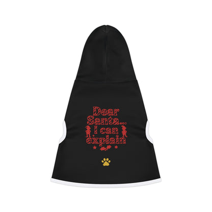 Dear Santa… I Can Explain – Funny Christmas Pet Hoodie (Black with Red Print)