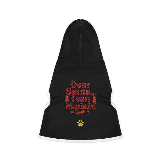 Dear Santa… I Can Explain – Funny Christmas Pet Hoodie (Black with Red Print)