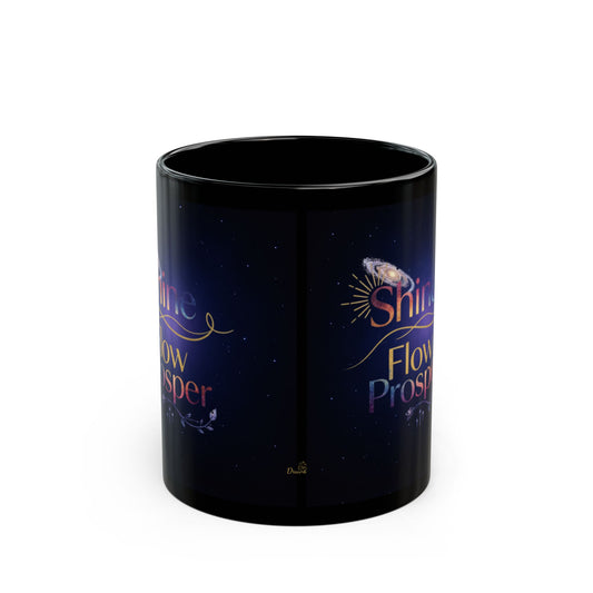 Shine Flow Prosper Mug – Cosmic Manifestation Black Edition | By Druvs