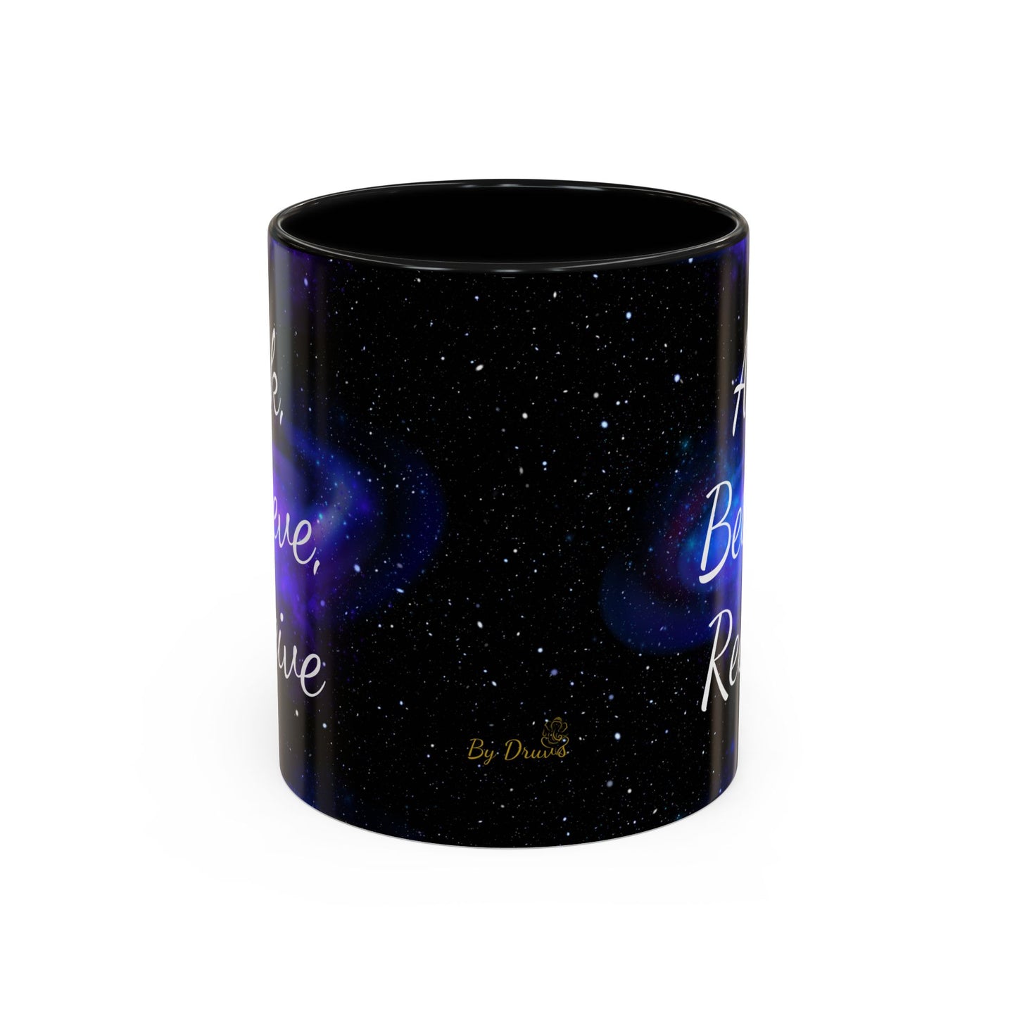 Ask. Believe. Receive. Two-Tone Mug – Cosmic Affirmation Coffee Cup