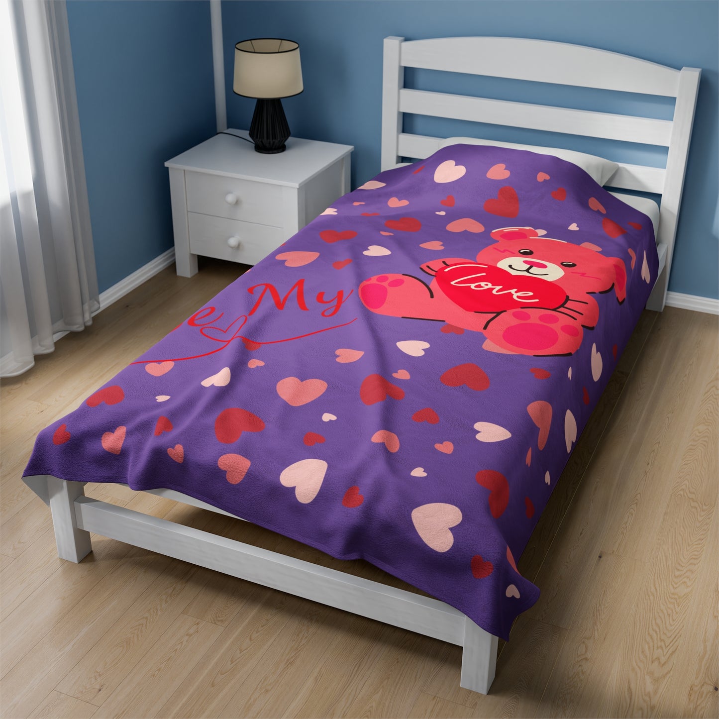 Plush Blanket with Be My Love Teddy Bear Hearts Design