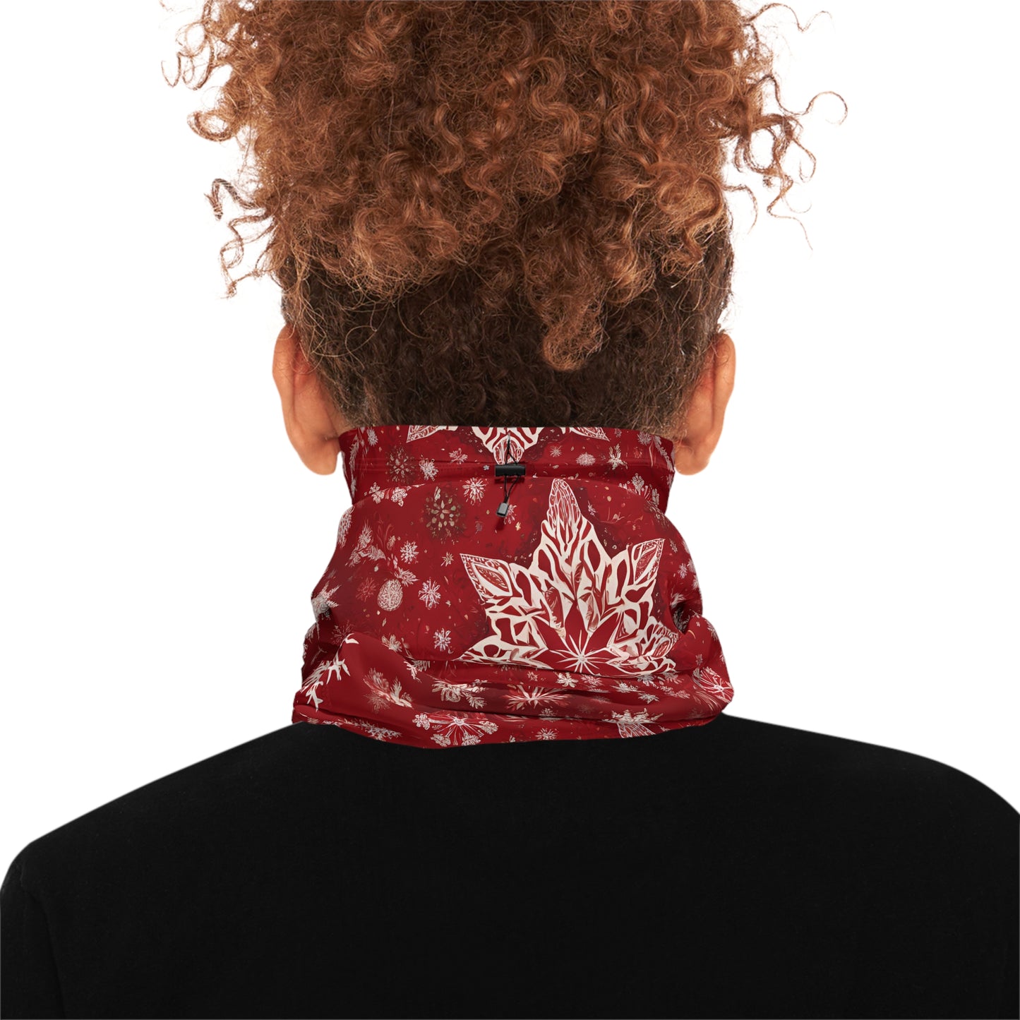 Red Snowflake Neck Gaiter – Winter Face Cover with Adjustable Drawstring