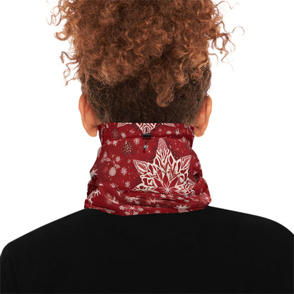 Red Snowflake Neck Gaiter – Winter Face Cover with Adjustable Drawstring