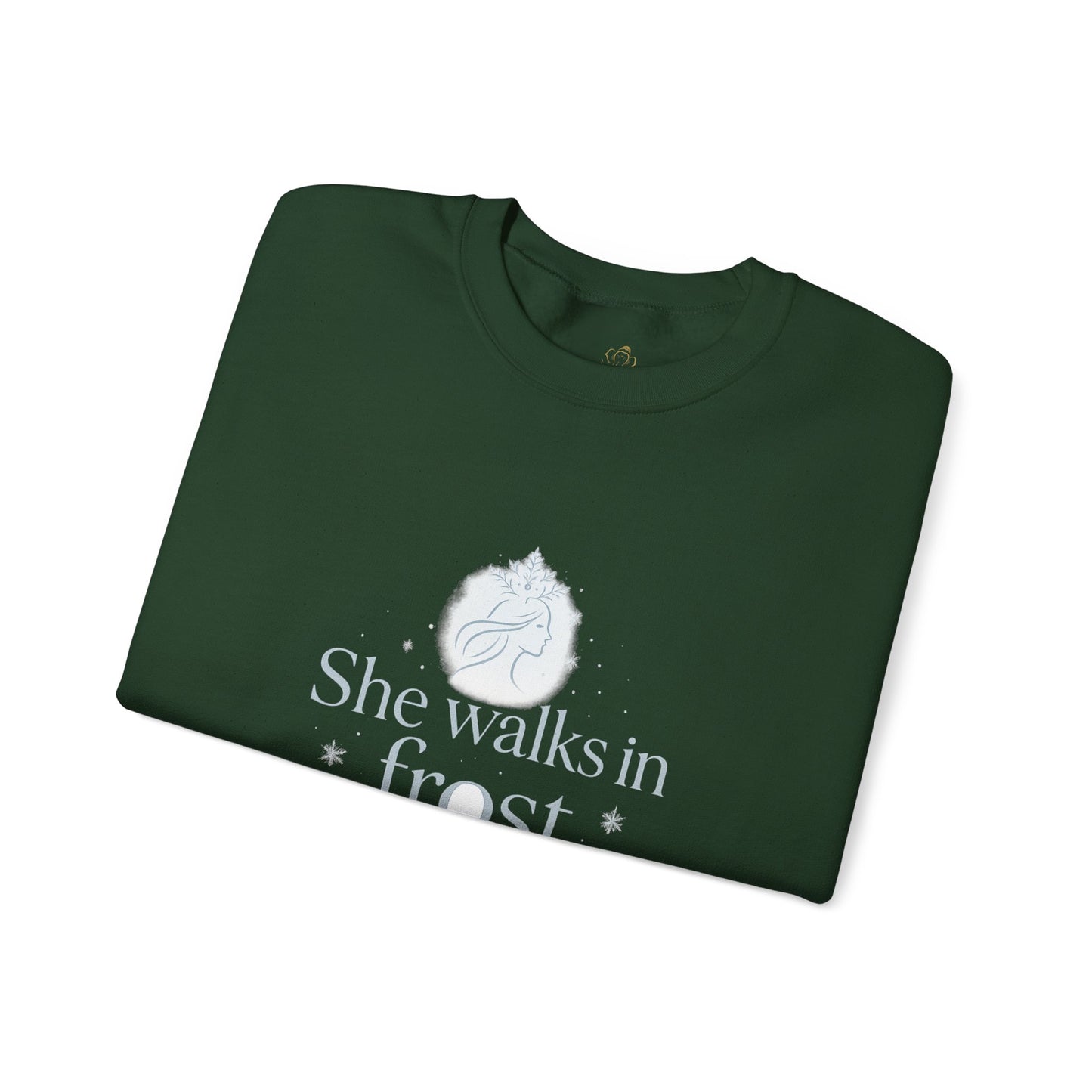 She Walks in Frost and Light – Elegant Winter Goddess Sweatshirt