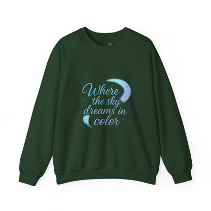 Where the Sky Dreams in Color – Celestial Moon Sweatshirt (Unisex, Multicolor Print)