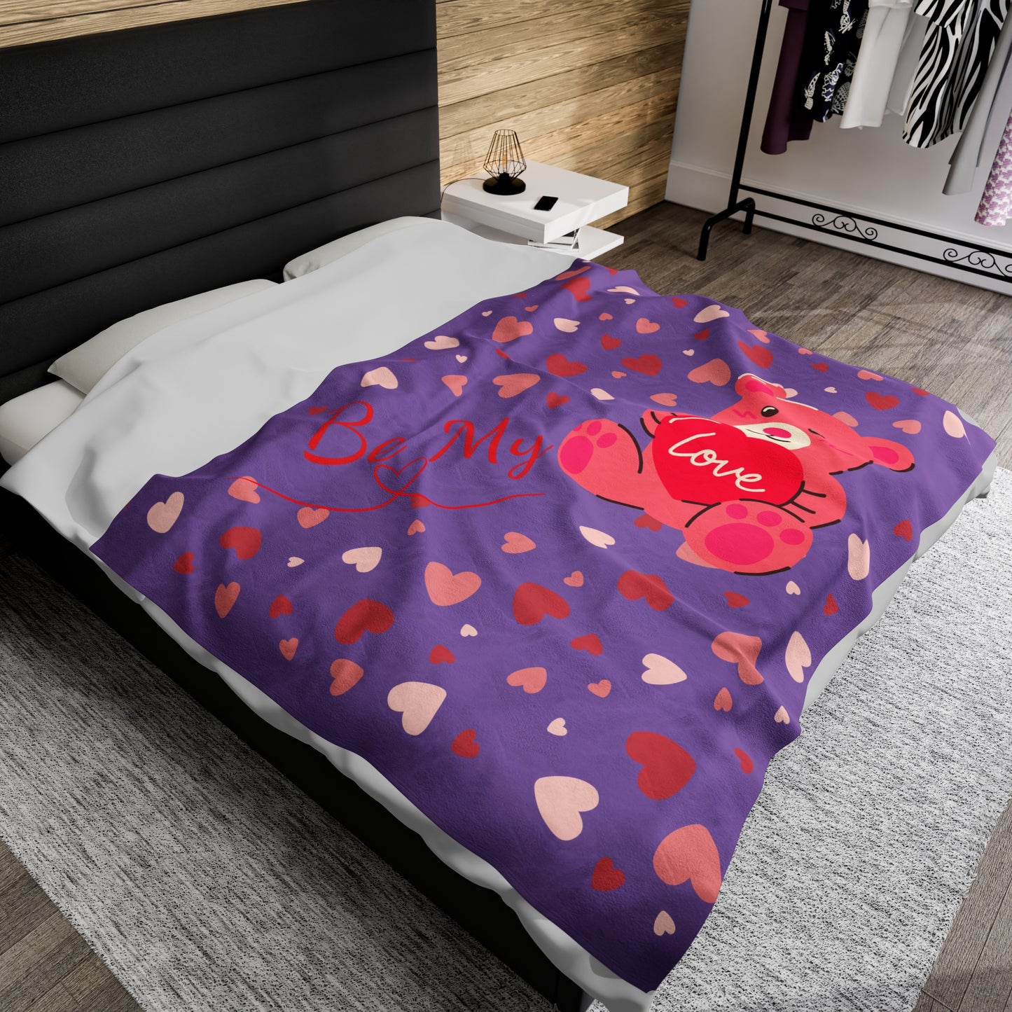 Plush Blanket with Be My Love Teddy Bear Hearts Design