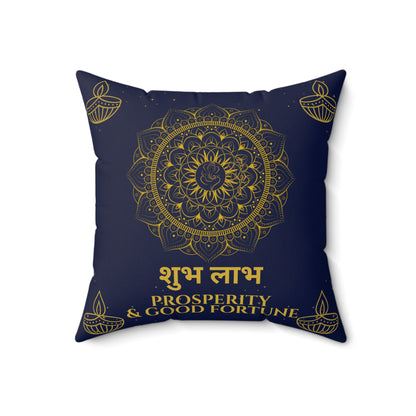 Shubh Labh Diwali Cushion – Prosperity & Good Fortune in Royal Blue by Druvs