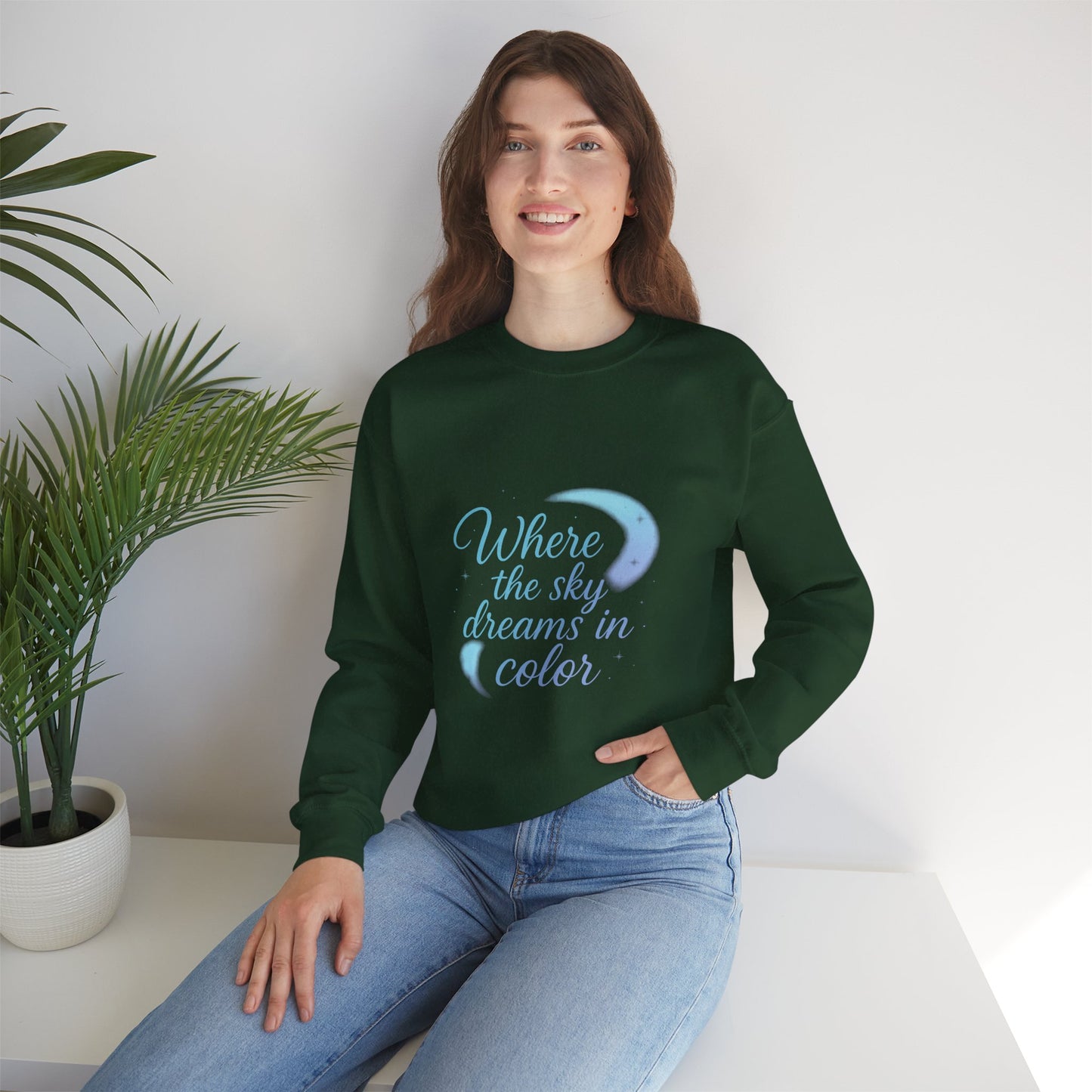 Where the Sky Dreams in Color – Celestial Moon Sweatshirt (Unisex, Multicolor Print)