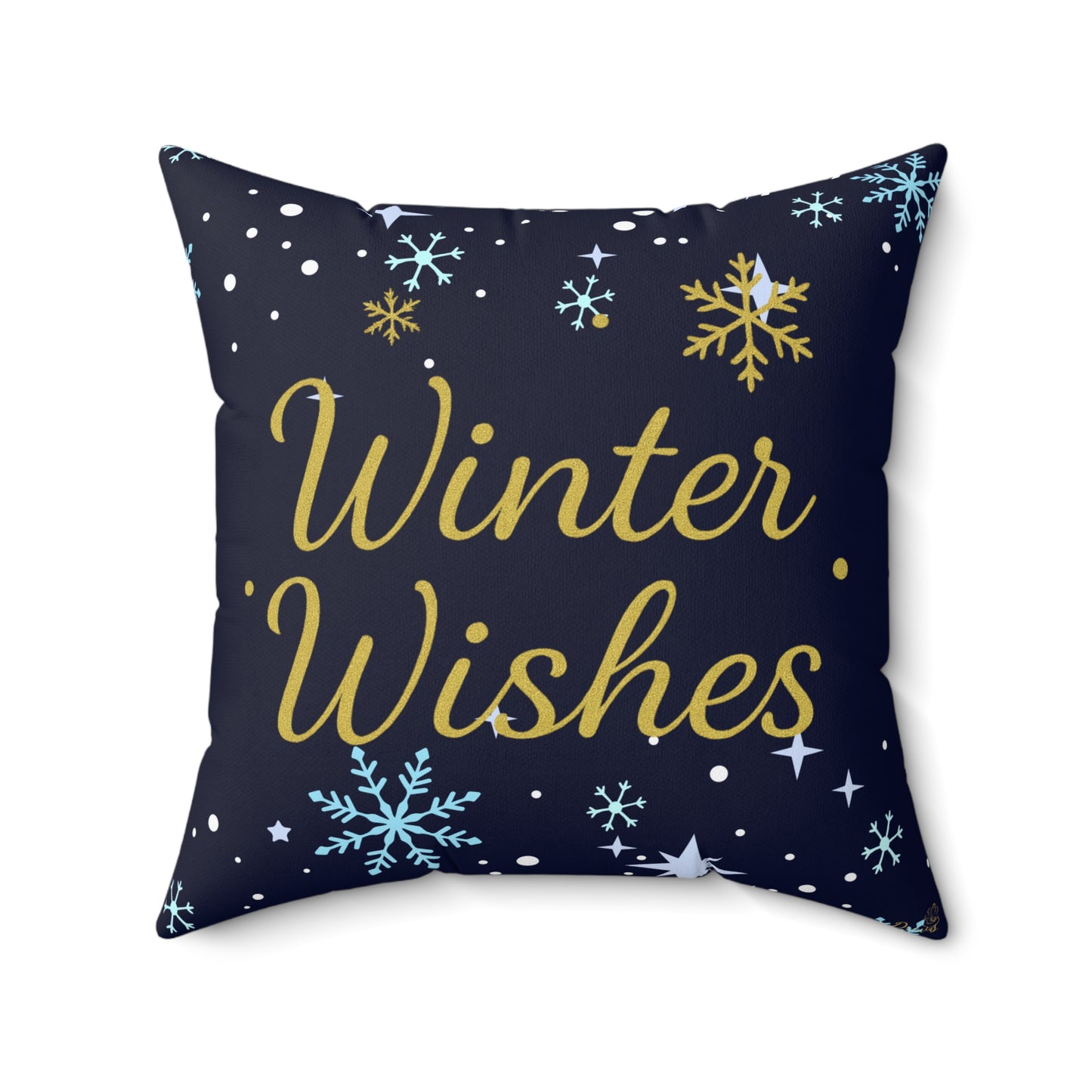 Winter Wishes Throw Pillow – Navy & Gold Christmas Cushion for Cozy Holiday Decor