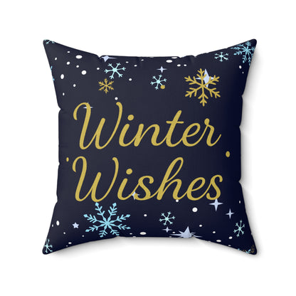 Winter Wishes Throw Pillow – Navy & Gold Christmas Cushion for Cozy Holiday Decor