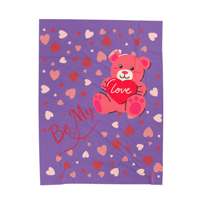 Plush Blanket with Be My Love Teddy Bear Hearts Design