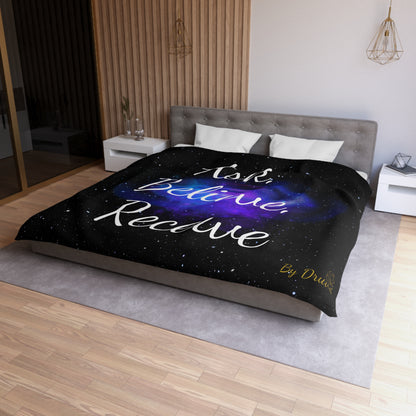 Ask Believe Receive Duvet Cover – Law of Attraction Cosmic Bedding by Druvs (Multiple Sizes, Worldwide Shipping)